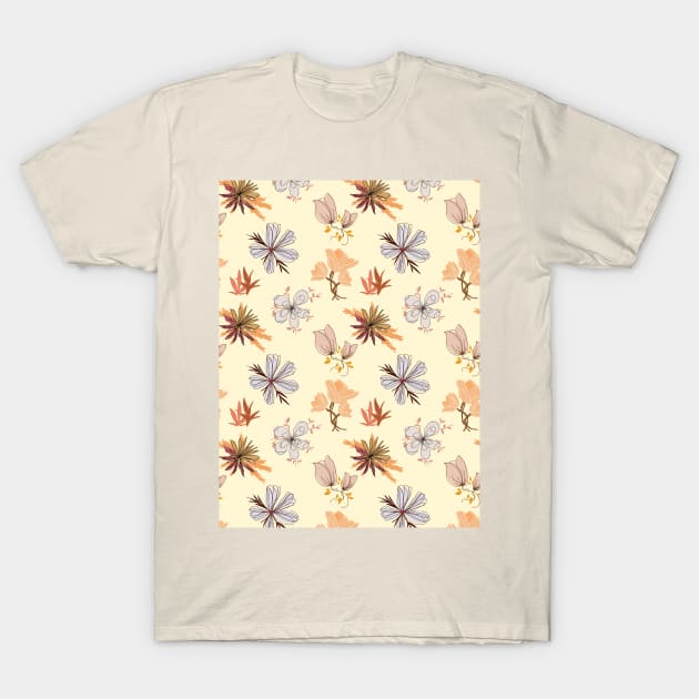 Orange Floral Pattern T-Shirt by Lizzamour